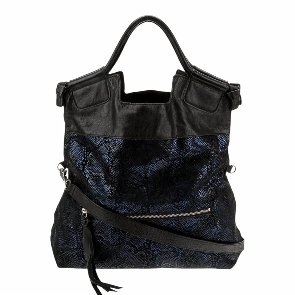 Foley+Corrina Suede Top Handle Bag in Cobalt Snakeskin Print Disco City Bag - Picture 3 of 8